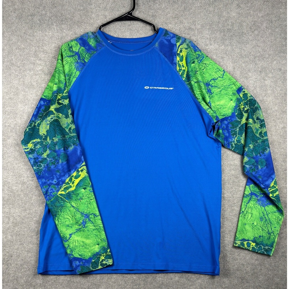 O'Rageous‎ Long Sleeve Rash Guard Swim Shirt Patterned Sleeves 2XL Blue Green